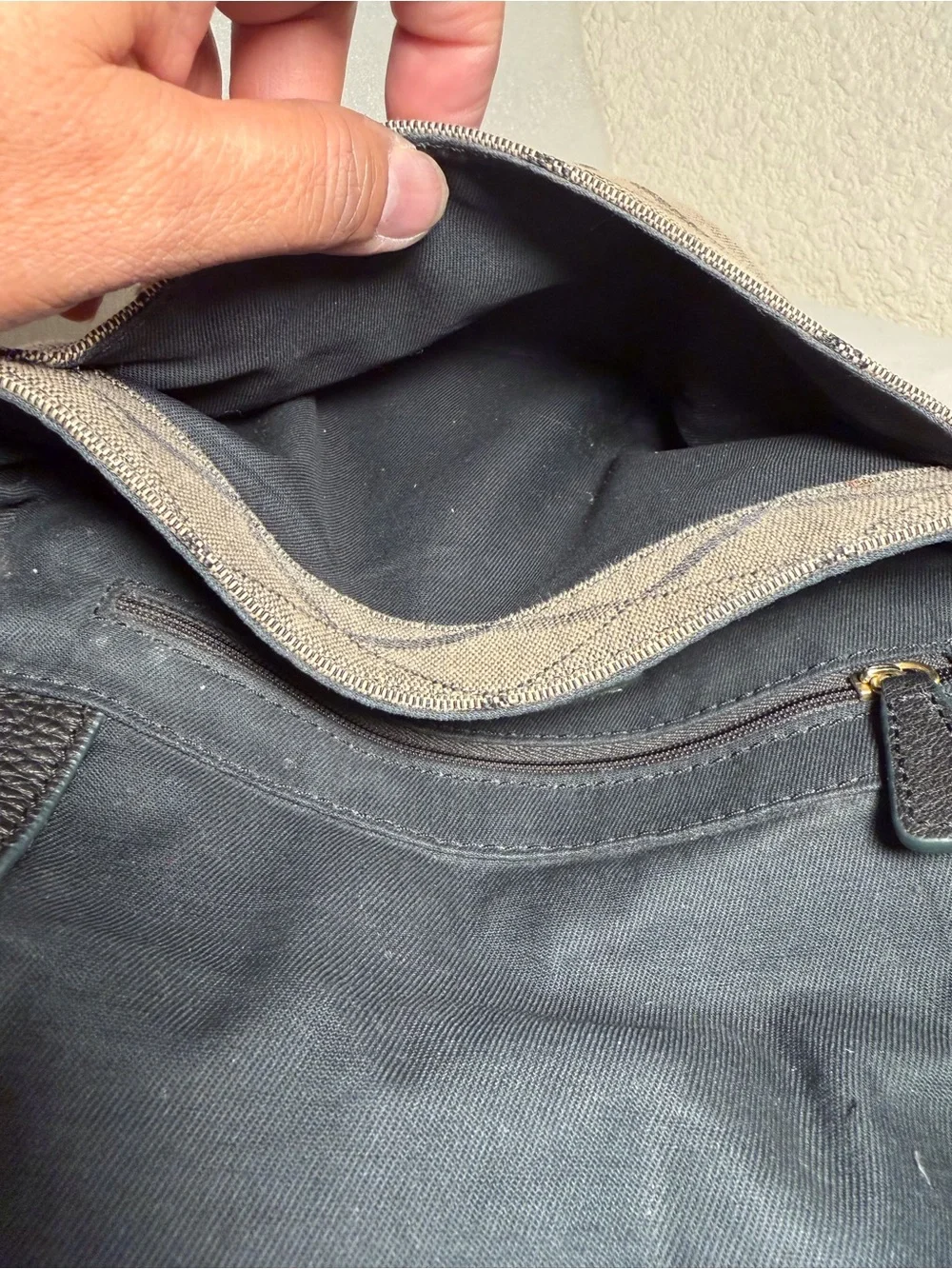 Fossil Taupe Patterned Crossbody with Black Trim